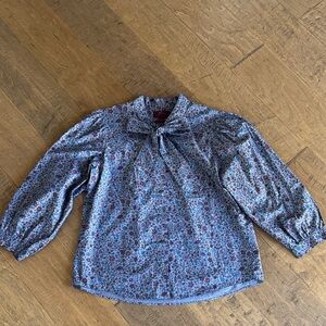 J.crew Liberty Fabric Tie Neck Blouse 3/4 sleeve Small